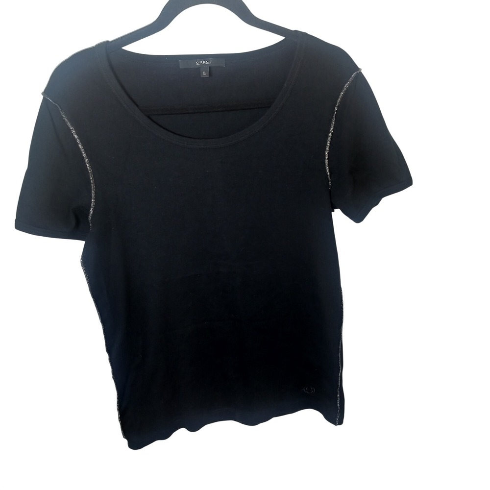 Authentic Vintage Gucci women Tom Ford Era black scoop neck top Stitch,‎ Size L